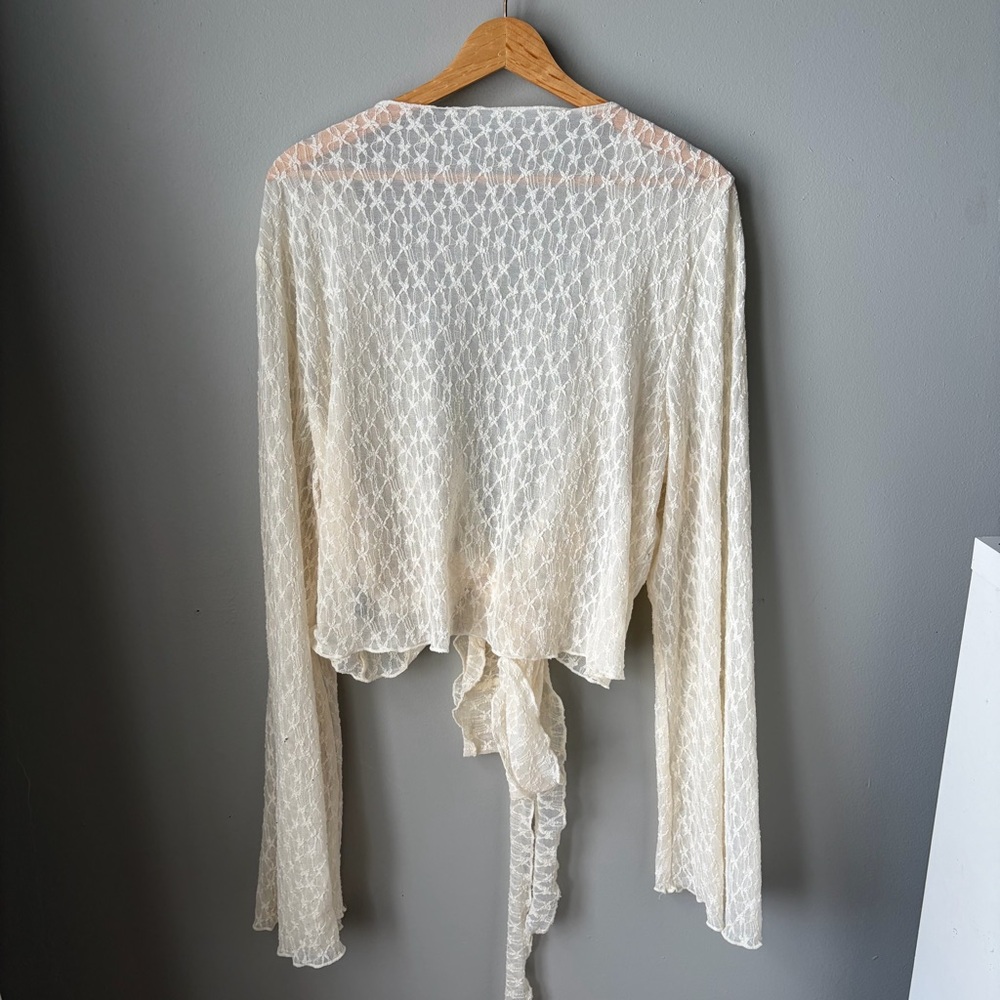 Cider Cream Lace Wrap Crop Top with Bell Sleeves - Picture 5 of 13